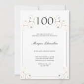 Invitation Elégant cadre Blanc Or 100e anniversaire (Devant)