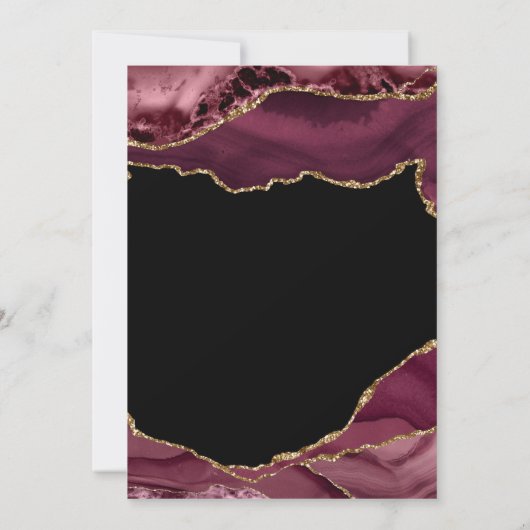 Invitation élégant cadre bordeaux et or agate mariage (Dos)