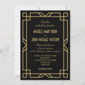 Invitation Elégant cadre classique Art Déco Mariage noir or (Devant)