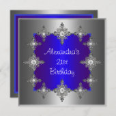 Invitation Elégant cadre de bijoux en argent bleu Anniversair (Devant / Derrière)