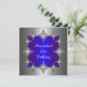 Invitation Elégant cadre de bijoux en argent bleu Anniversair (Debout devant)