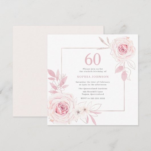 Invitation Elégant cadre de couronne florale de couleur blush (Devant / Derrière)