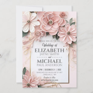 Invitation Elégant cadre de découpage papier Mariage floral P