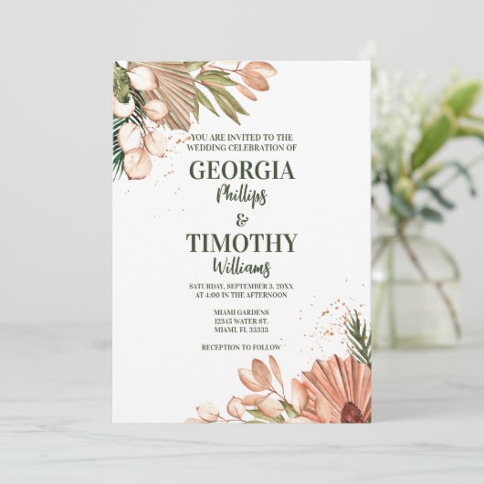 Invitation Elégant cadre de fleurs Boho (Debout devant)