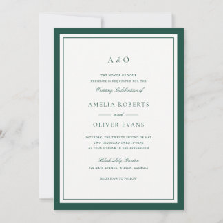 Invitation Élégant Cadre de Mariage avec Bordure Vert Chasseu