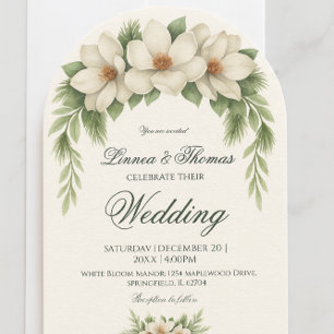 Invitation Elégant cadre de pin Mariage Magnolia blanc