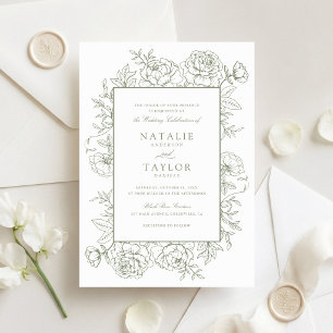 Invitation Élégant cadre de roses florales vert sauge Mariage