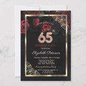 Invitation Elégant cadre de roses rouges Noir 65e anniversair (Devant)