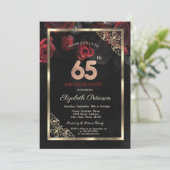 Invitation Elégant cadre de roses rouges Noir 65e anniversair (Debout devant)