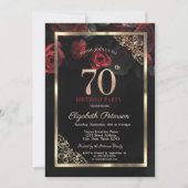 Invitation Elégant cadre de roses rouges Noir 70e anniversair (Devant)
