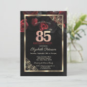 Invitation Elégant cadre de roses rouges Noir 85e anniversair (Debout devant)