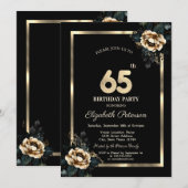 Invitation Elégant cadre d'or Flower Black 65e anniversaire (Devant / Derrière)
