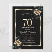 Invitation Elégant cadre d'or Flower Black 70e anniversaire (Devant)