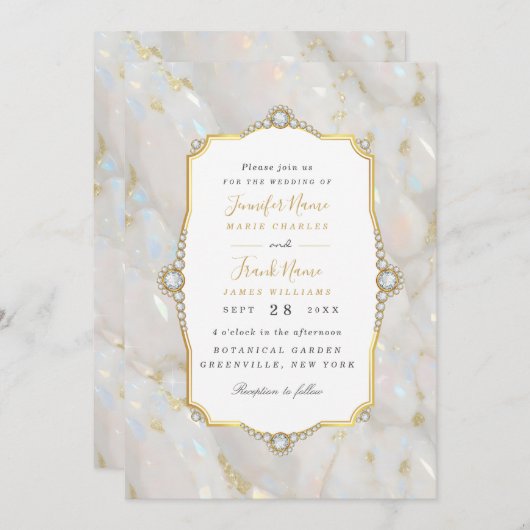 Invitation Elégant cadre en or Pastel Opal Gemstone (Devant / Derrière)