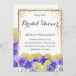 Invitation Élégant cadre Fleur sauvage doré, Fête des mariées