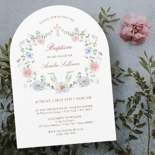 Invitation Élégant cadre floral Baptême