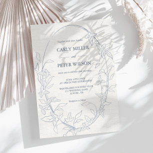 Invitation Elégant cadre Floral Bleu Vintage Mariage lin