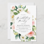 Invitation Elégant cadre floral Blush fête d'anniversaire (Devant)