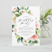 Invitation Elégant cadre floral Blush fête d'anniversaire (Debout devant)