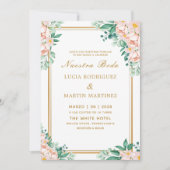 Invitation Élégant cadre floral chic or blanc Nuestra Boda (Devant)