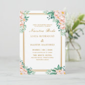 Invitation Élégant cadre floral chic or blanc Nuestra Boda (Debout devant)