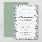 Invitation Elégant cadre floral de lavande 89e anniversaire (Devant / Derrière)