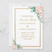 Invitation Elégant cadre Floral Or Blanc Nuestra Boda (Devant)