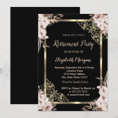 Invitation Élégant cadre Floral Or Boho Flowers Retraite (Devant / Derrière)