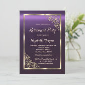 Invitation Elégant cadre Floral Or Purple Retraite (Debout devant)