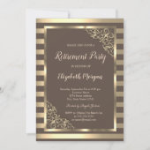 Invitation Elégant cadre Floral Or rayonné Retraite Brown (Devant)