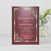 Invitation Elégant cadre Floral Or Red Retirement (Debout devant)