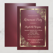 Invitation Elégant cadre Floral Or Red Retirement (Devant / Derrière)