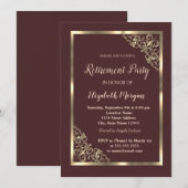Invitation Elégant cadre Floral Or Retraite Brown (Devant / Derrière)
