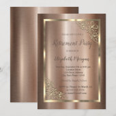 Invitation Elégant cadre Floral Or Retraite Brown (Devant / Derrière)