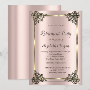 Invitation Elégant cadre Floral Or, Rose Gold Retirement Inv
