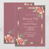 Invitation Élégant cadre Floral Or Rose retraite (Devant / Derrière)