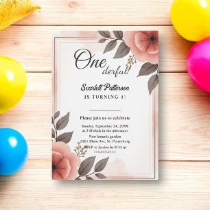Invitation Elégant cadre floral romantique Rustique 1er anniv