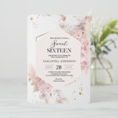 Invitation Elégant cadre floral rose pastel Fancy (Debout devant)