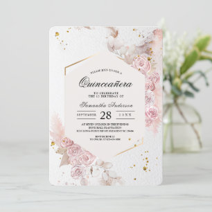 Invitation Elégant cadre floral rose pastel Fancy