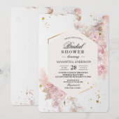 Invitation Elégant cadre floral rose pastel Fancy (Devant / Derrière)