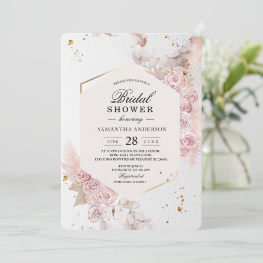 Invitation Elégant cadre floral rose pastel Fancy (Debout devant)