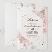 Invitation Elégant cadre floral rose pastel Fancy (Devant / Derrière)
