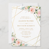 Invitation élégant cadre géométrique mariage floral rose pâle (Devant)