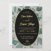 Invitation Elégant cadre géométrique or verdure, Mariage gris (Devant)