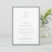 Invitation Elégant cadre Mariage Monogramme Vert Sage (Debout devant)
