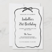 Invitation Elégant cadre noir Bow minimaliste Anniversaire (Devant)