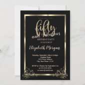 Invitation Elégant cadre or, Black 50th Birthday Party (Devant)