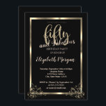 Invitation Elégant cadre or, Black 50th Birthday Party<br><div class="desc">Cadre en or élégant,  bordure sur un arrière - plan noir.</div>