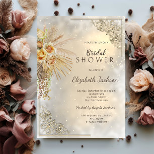 Invitation Elégant cadre or Boho Flowers Fête des mariées