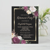 Invitation Elégant cadre or Bourgogne Floral Retraite (Debout devant)